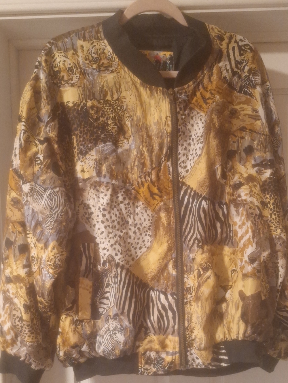 Animal Print Safari Bomber Jacket in Brown & Black